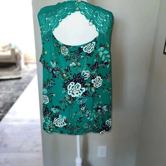 NWT Daniel Rainn Floral Lace Sleeveless Tank Green Size 2X - Picture 4 of 8